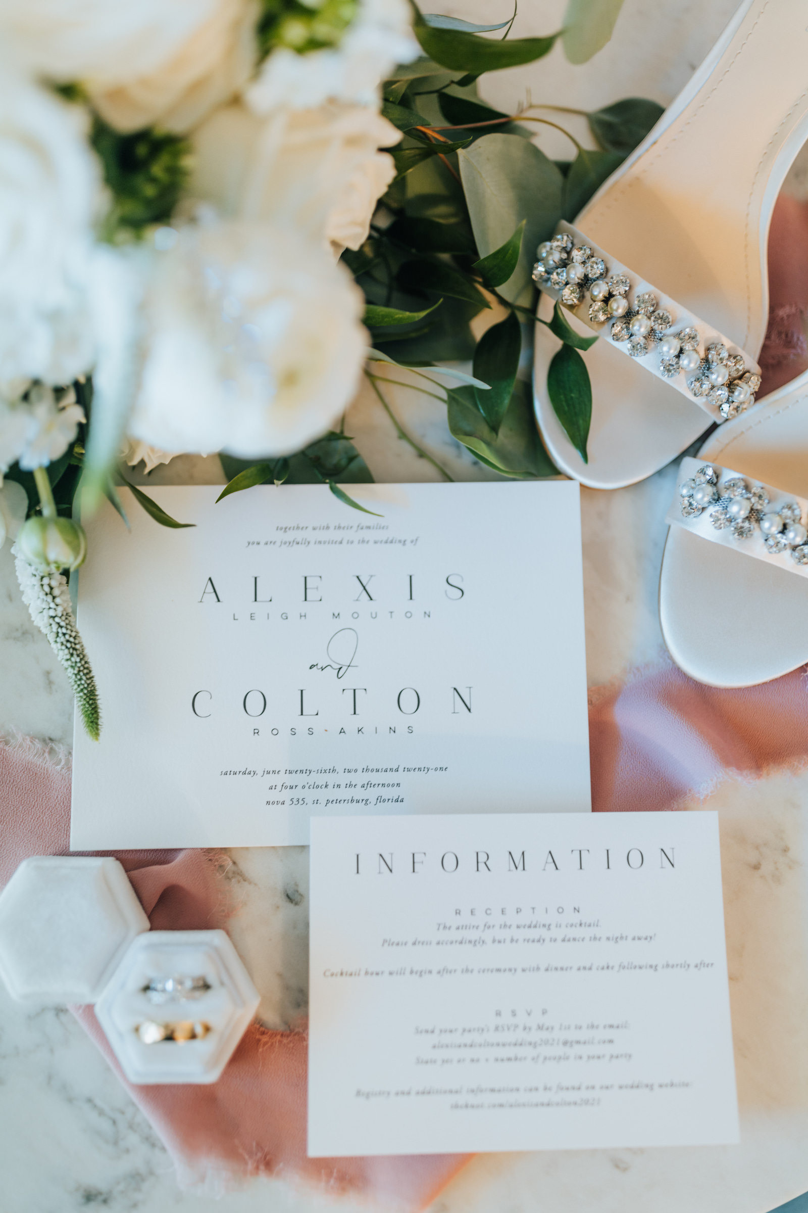Classic White Wedding Invitations | Open Toed Sandal Wedding Shoes with Jewels