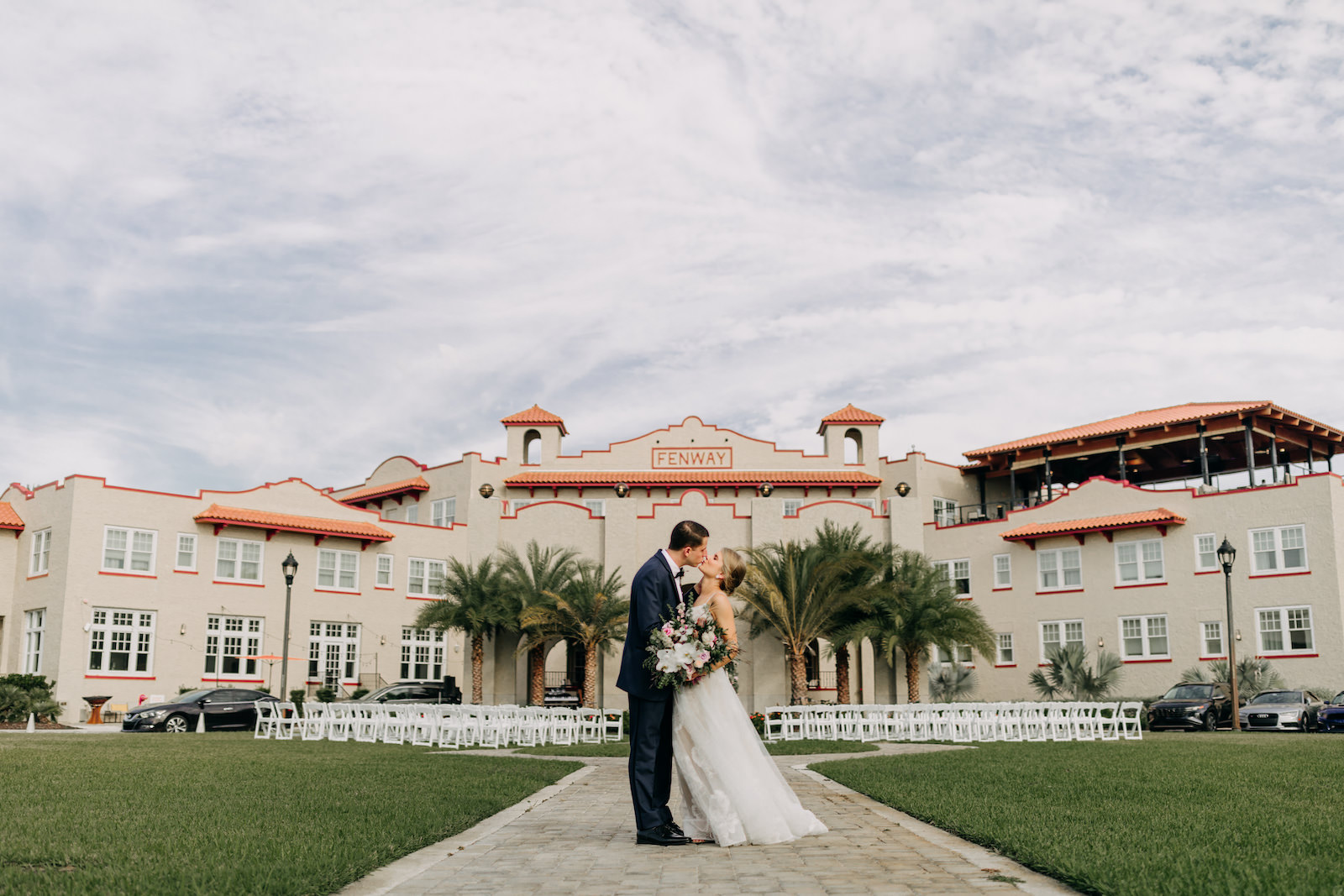 Florida Bride and Groom Outside Dunedin Wedding Venue The Fenway Hotel | Tampa Bay Wedding Photographer Amber McWhorter Photography