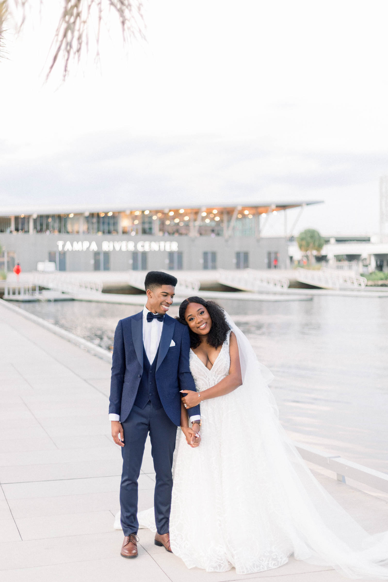 Bride and Groom Downtown Tampa River Center Wedding Portrait