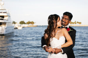 Bride and Groom Waterfront Portrait | Tampa Bay Wedding Photographer Limelight Photography | Wedding Hair and Makeup Femme Akoi Beauty Studio