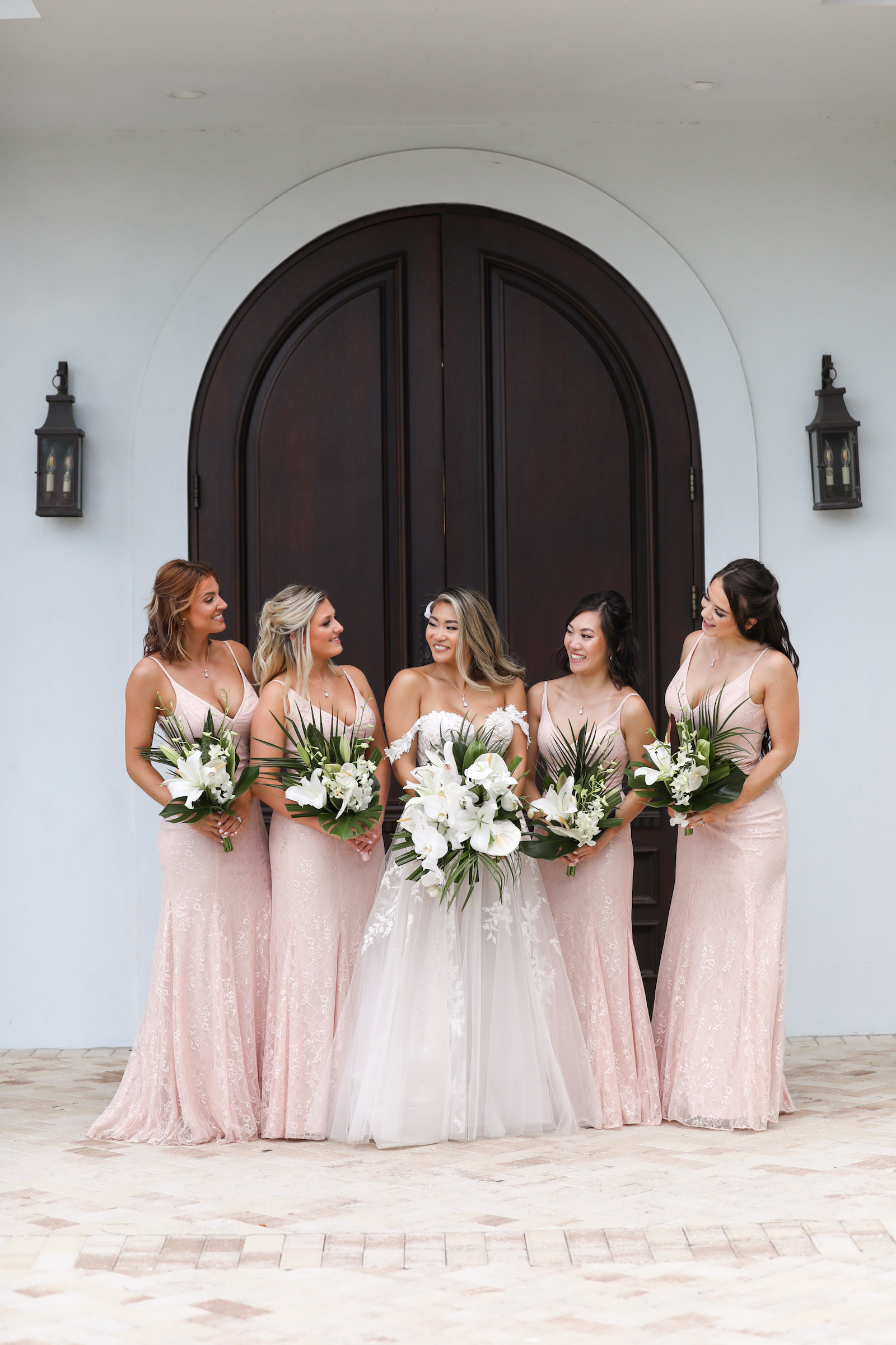 Bride and Bridesmaids in Pale Pink Wedding Portrait | Lifelong Photography