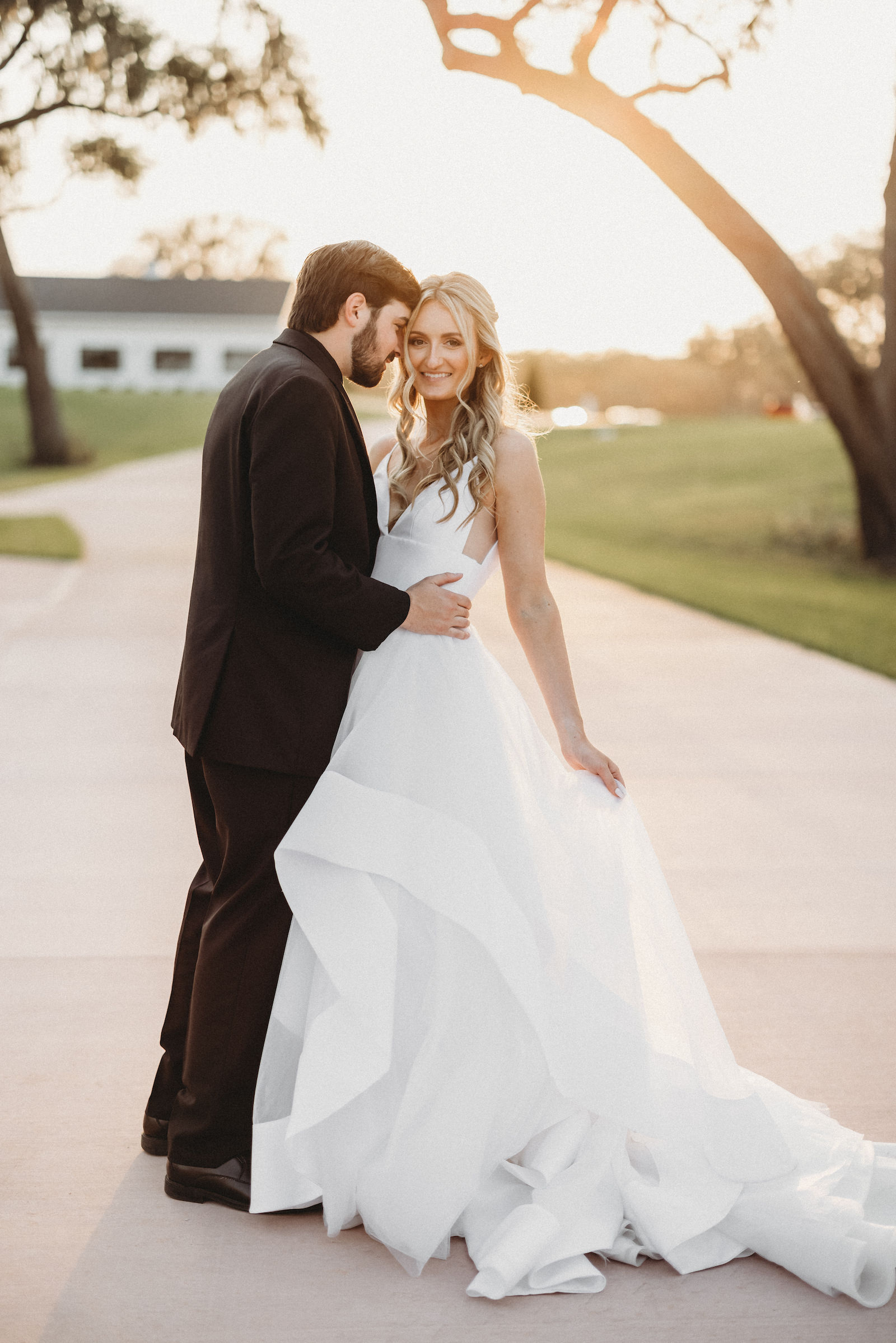 Classic Bride and Groom Sunset Outdoor Wedding Portrait