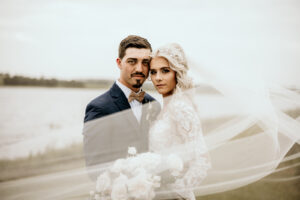 Bride and Groom Veil Wedding Portrait | Tampa Bay Bridal Hair and Makeup Adore Bridal