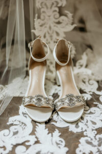 White Peep Toe Wedding Heels with Rhinestones