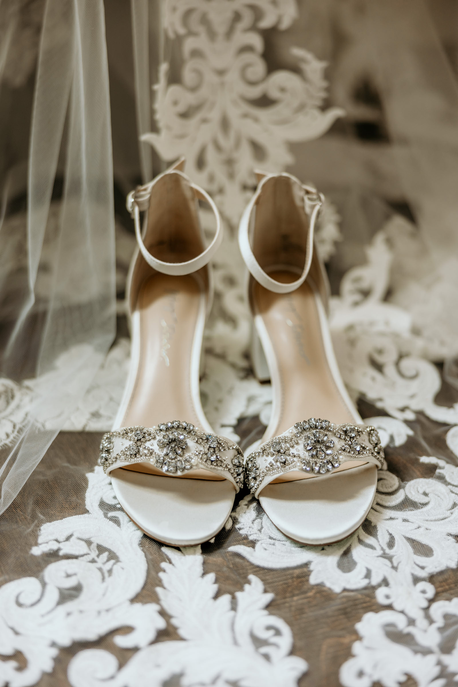 White Peep Toe Wedding Heels with Rhinestones