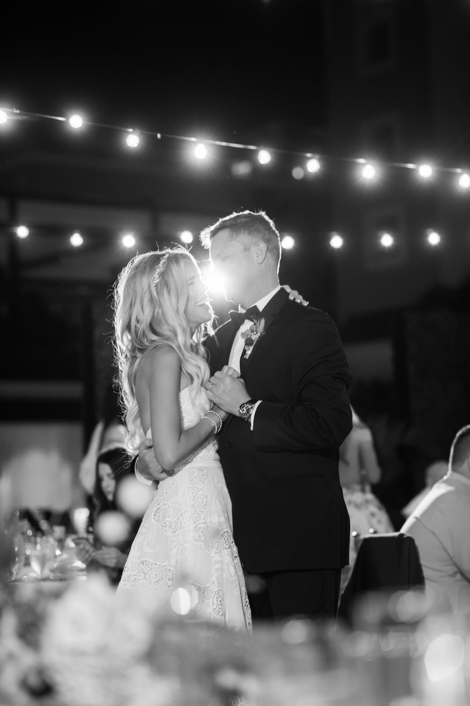 Black and White Portrait of Bride and Groom First Dance During Wedding Reception | Tampa Bay Wedding DJ Grant Hemond and Associates