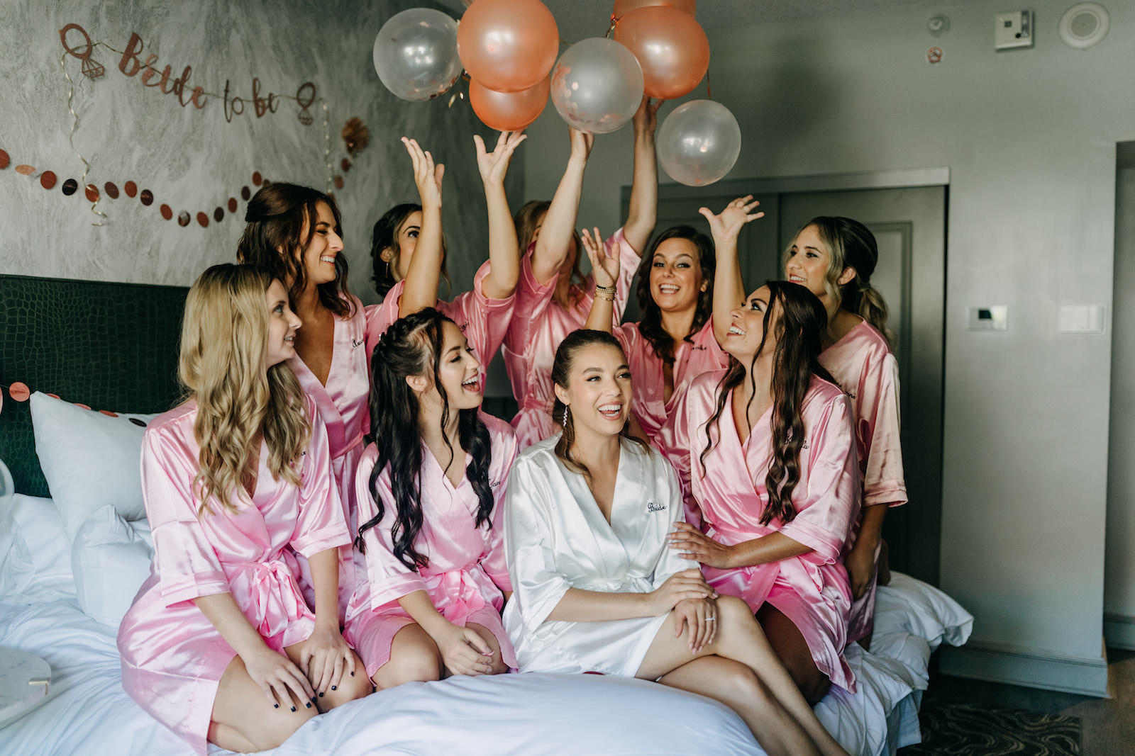 Bride and Bridesmaids Getting Ready in Pink Silk Robes | St. Petersburg Wedding Photography Amber McWhorter Photography