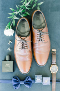 Grooms Brown Oxford Dress Shoes, Watch, and Bleu Chanel Cologne