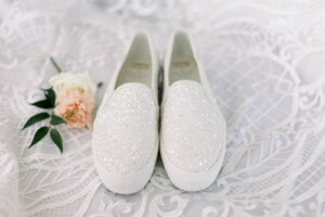 White Keds Glittery Slide On Wedding Shoes