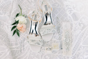 Jeweled Open Toed Wedding Shoes and Jeweled Garter