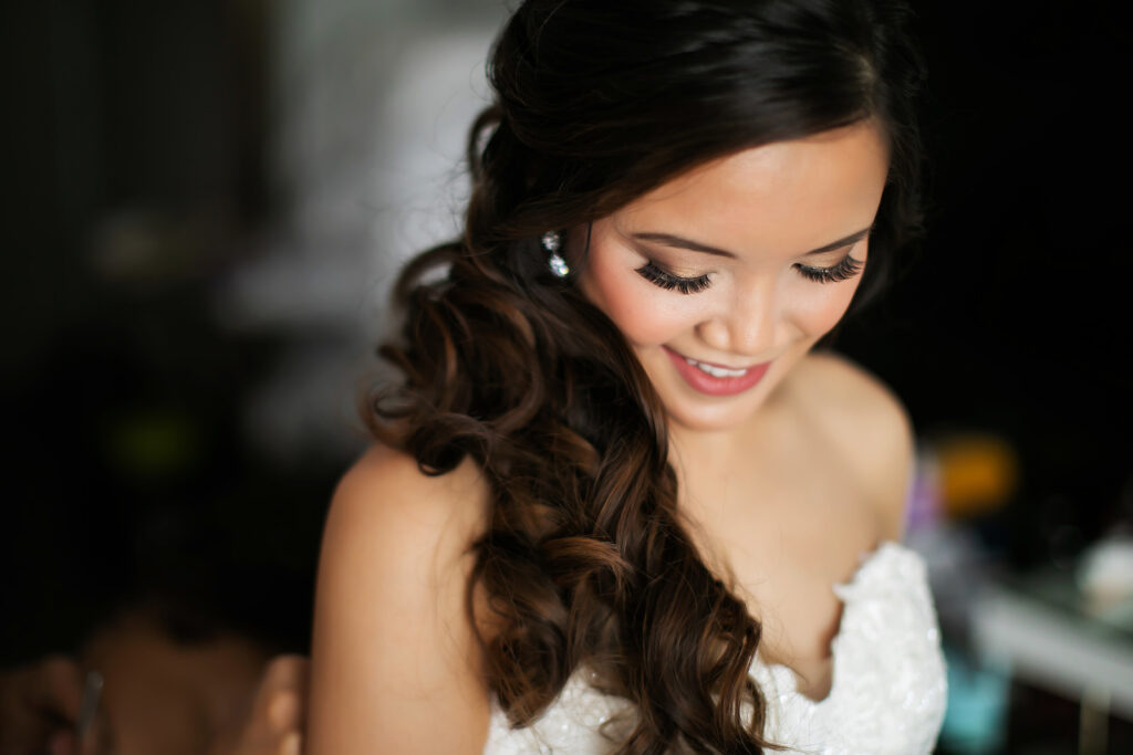 Elegant Garden Wedding, Bride Getting Wedding Ready, Natural makeup, Curl Side Ponytail Hair Do, Beauty Portrait | Tampa Bay Wedding Photographer Limelight Photography | Wedding Hair and Makeup Femme Akoi Beauty Studio