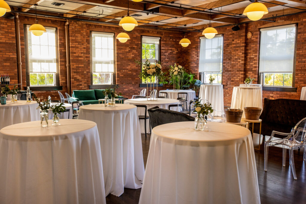 Cocktail Style Wedding Reception | Industrial Tampa Wedding Venue J.C. Newman Cigar Factory