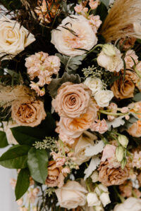 Blush Pink, Ivory and Mauve Roses, Greenery, Pampas Grass Lush Flowers | Tampa Bay Wedding Florist Iza's Flowers