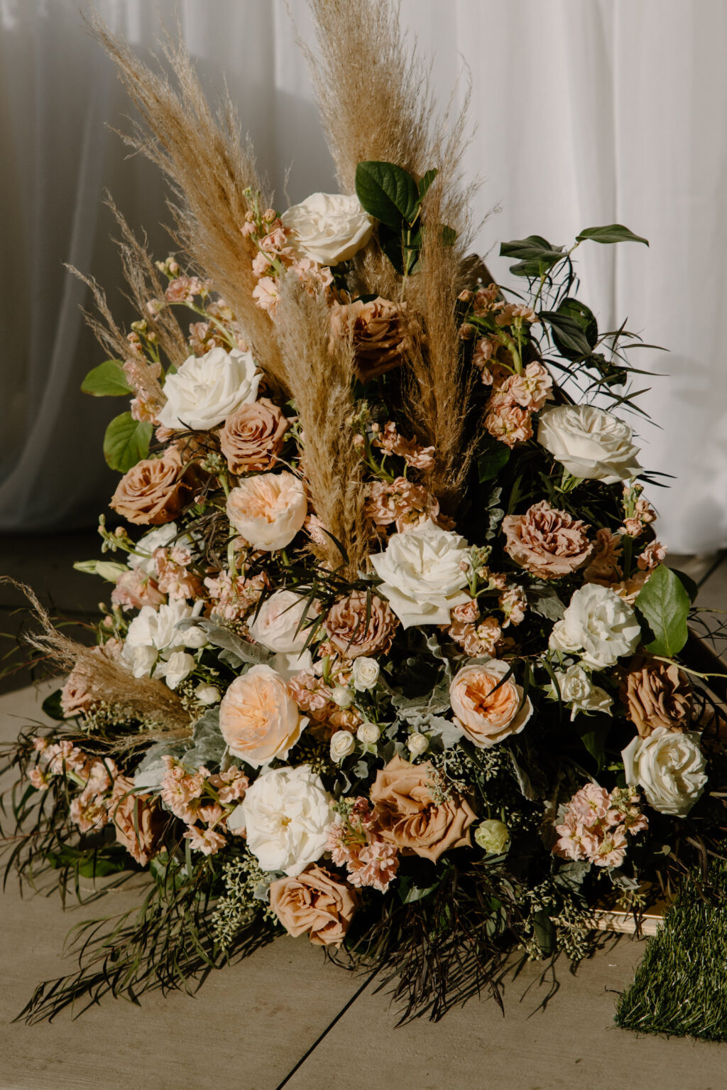 Blush Pink, Ivory and Mauve Roses, Greenery, Pampas Grass Lush Flowers | Tampa Bay Wedding Florist Iza's Flowers
