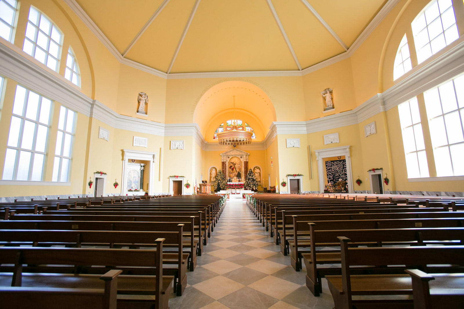 Green and Gold Christmas Wedding, Traditional Wedding Church Ceremony | Tampa Wedding Venue Jesuit High School: Chapel of the Holy Cross