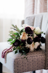 Elegant Navy Wedding, Blush Pink and Ivory Roses, Dark Purple Flowers, Greenery, Red Hanging Amaranthus | Tampa Bay Wedding Florist Botanica