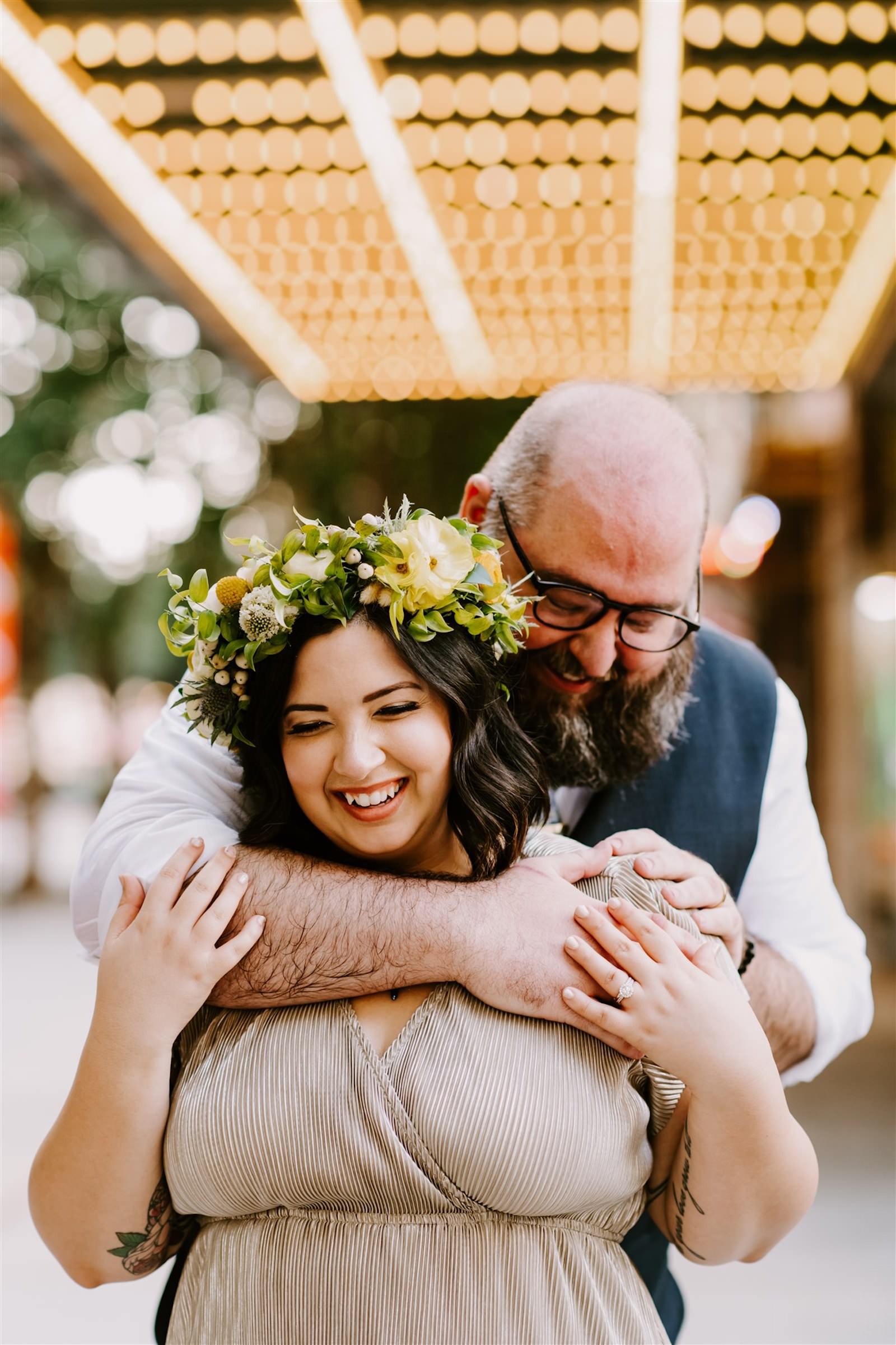 Intimate Bride and Groom Hug Capture | Florida Wedding Photographer Regina as the Photographer | Wedding Floral Headband by Tampa Florist Cotton & Magnolia