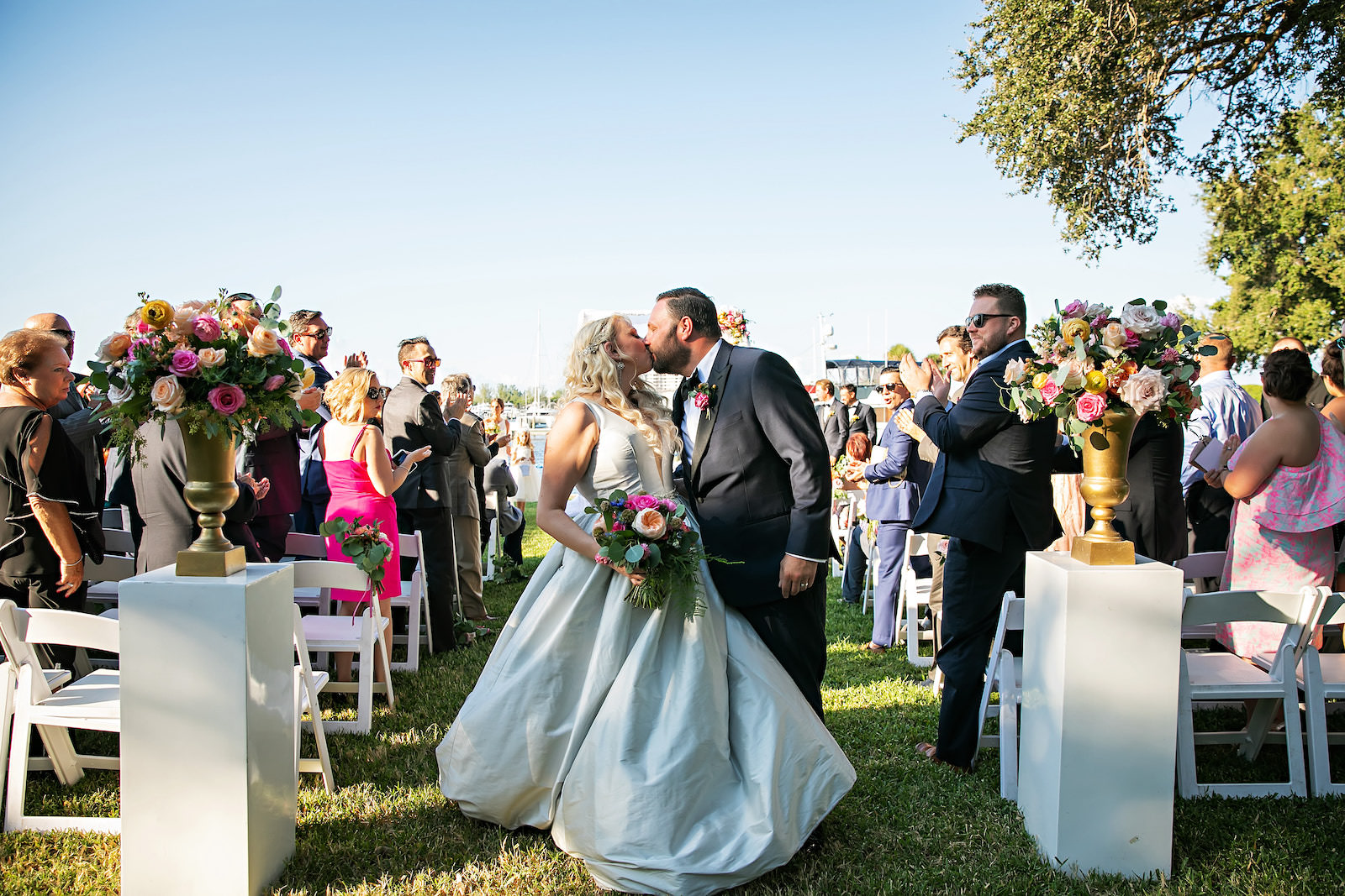 Bride and Groom Just Married Waterfront Wedding Ceremony | Sarasota Wedding Photographer Limelight Photography | Sarasota Wedding Venue Longboat Key Club