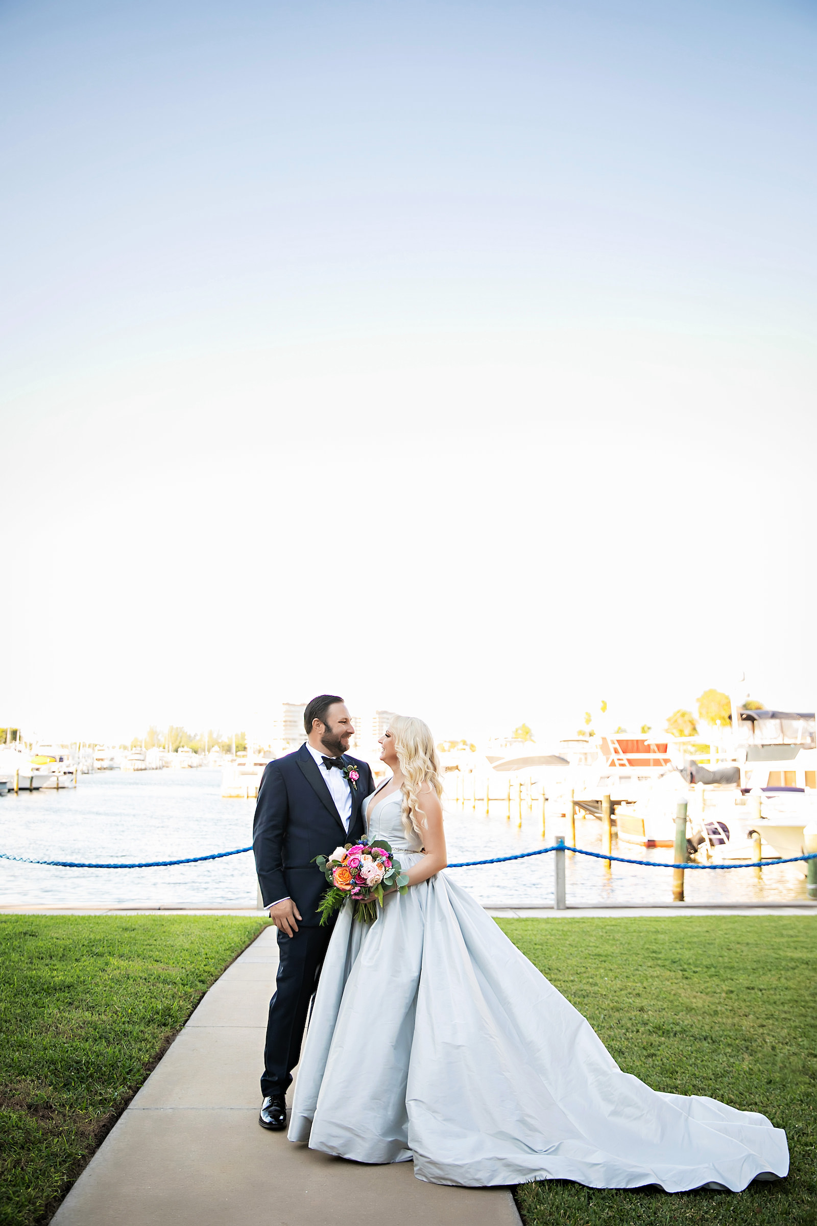 Bride and Groom Waterfront Wedding Portrait | Photographer Limelight Photography