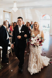 Warm Romantic Neutral Wedding Ceremony, Bride Walking Down the Aisle with Father | Tampa Bay Wedding Venue The Orlo