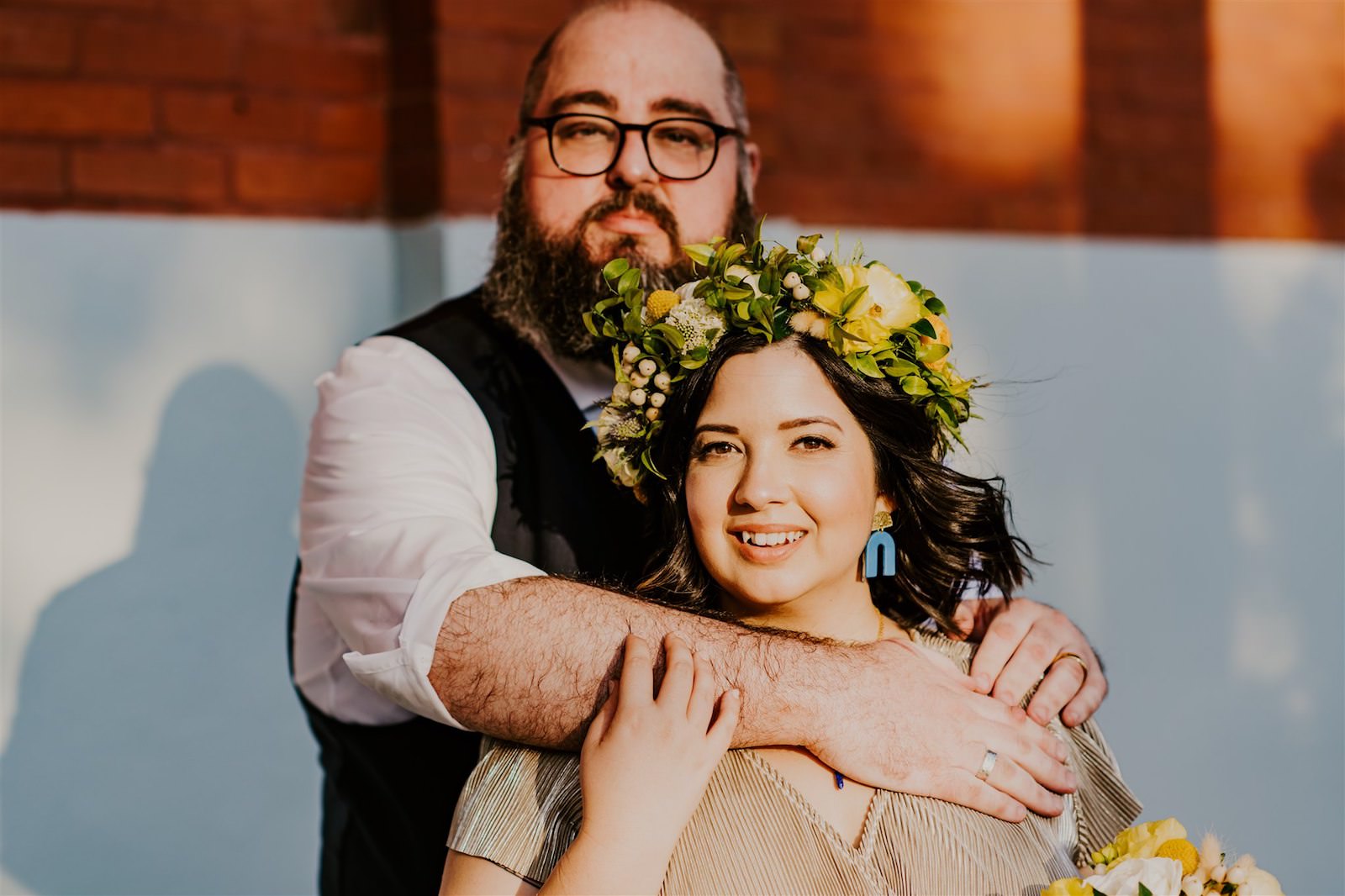 Intimate Bride and Groom Hug Capture | Florida Wedding Photographer Regina as the Photographer | Wedding Floral Headband by Tampa Florist Cotton & Magnolia | Hair and Makeup Artist Faces by Carly