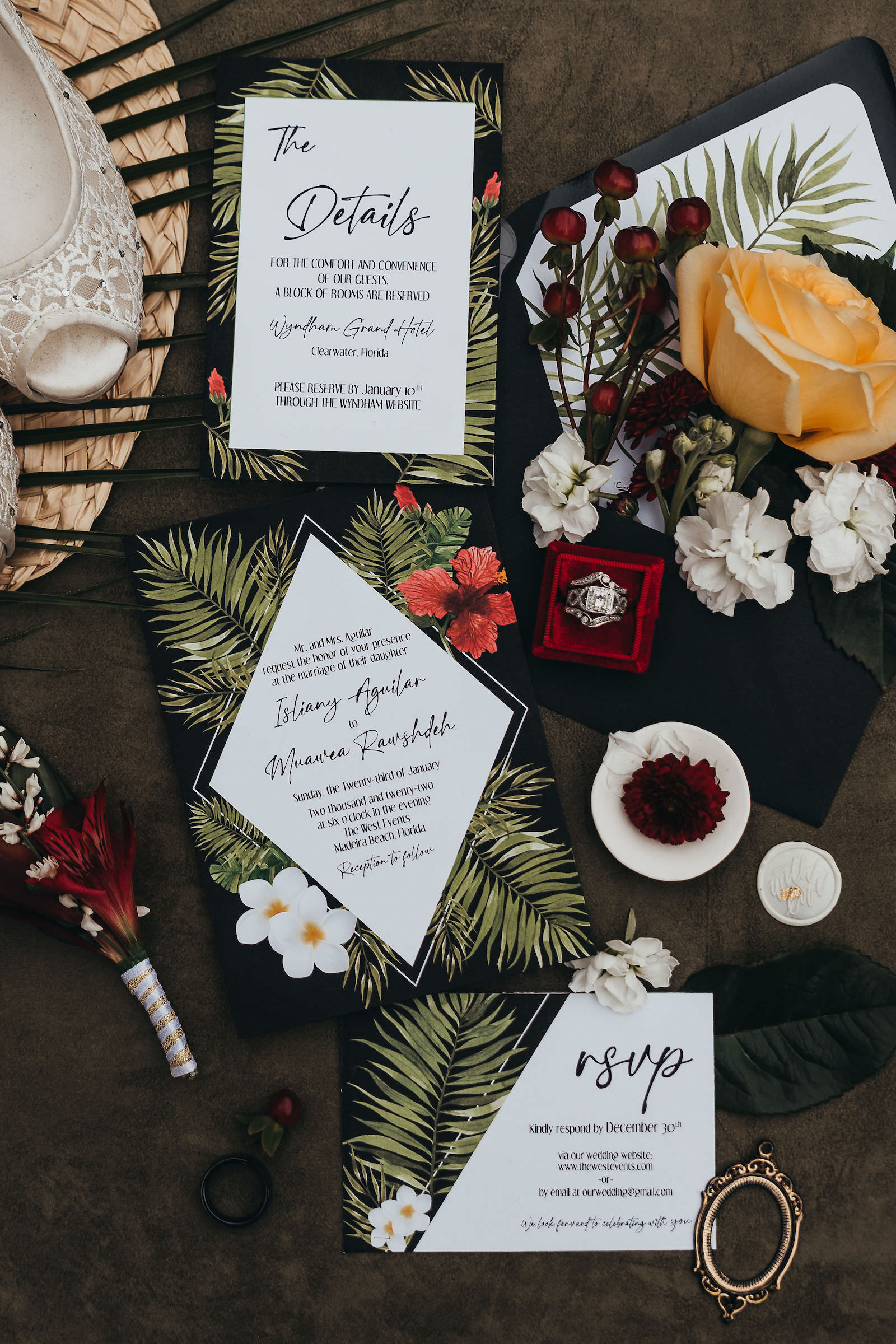 Tropical Black Modern Wedding Invitation Inspiration