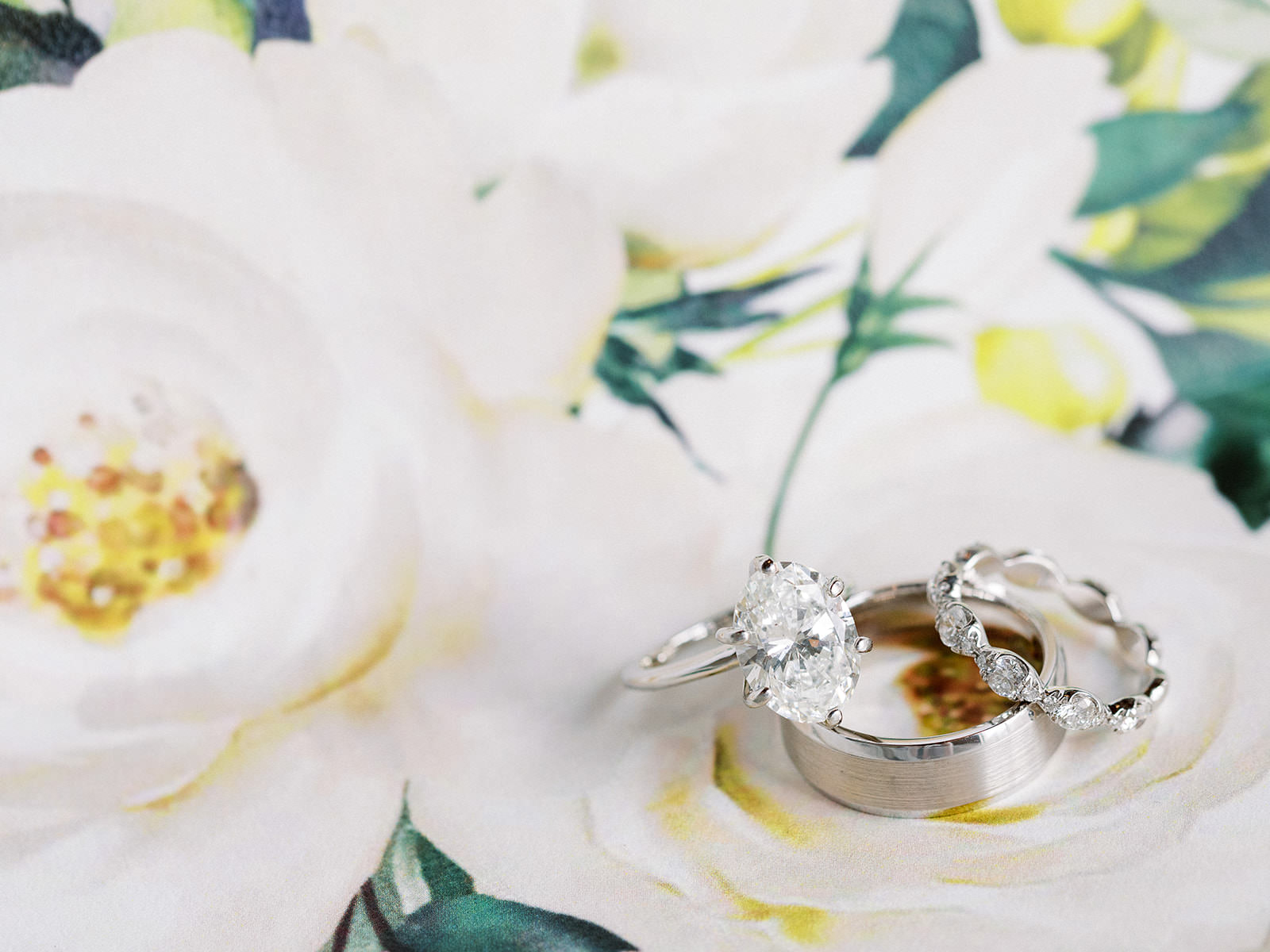 Oval Diamond Engagement Ring, Versailles Bride Wedding Ring, White Gold Groom Wedding Ring