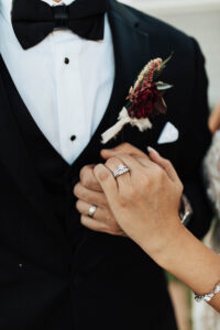 Warm Neutral Wedding, Bride and Groom Holding Hands Portrait