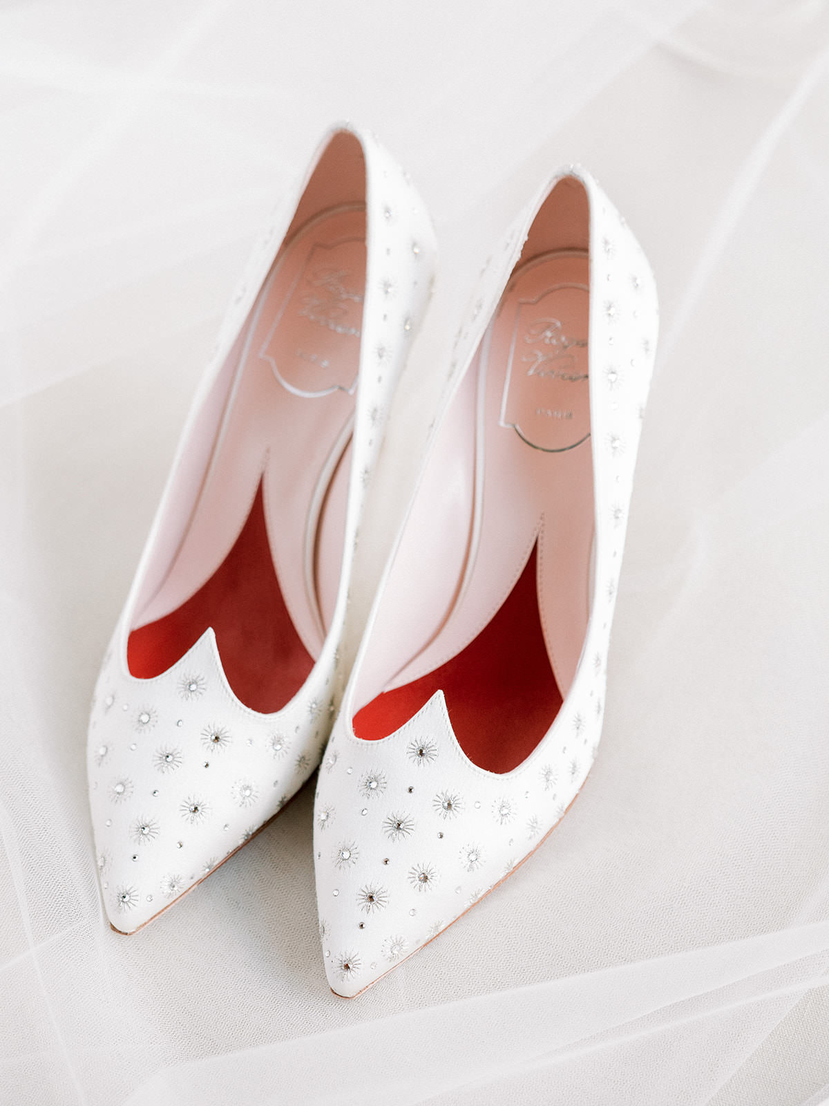 Pointed Toe White Wedding Shoes with Rhinestone Embellishments