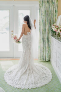 Lace Illusion Back Wedding Dress Bridal Portrait
