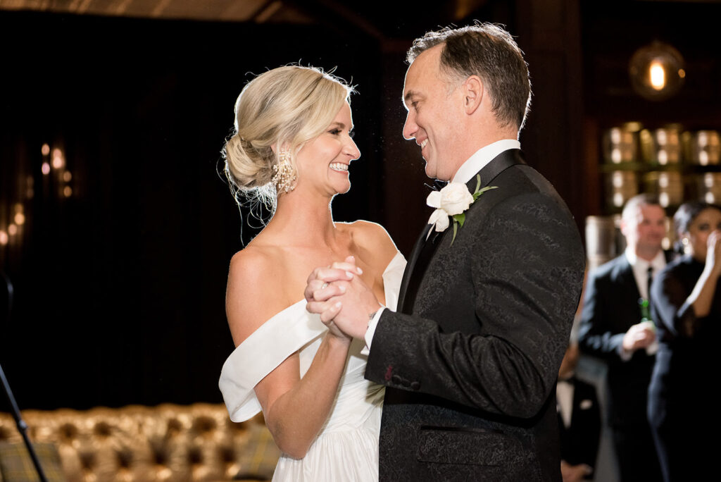 Classic Elegant Bride and Groom First Dance Photo | Tampa Bay Wedding DJ Grant Hemond and Associates | Wedding Venue Oxford Exchange
