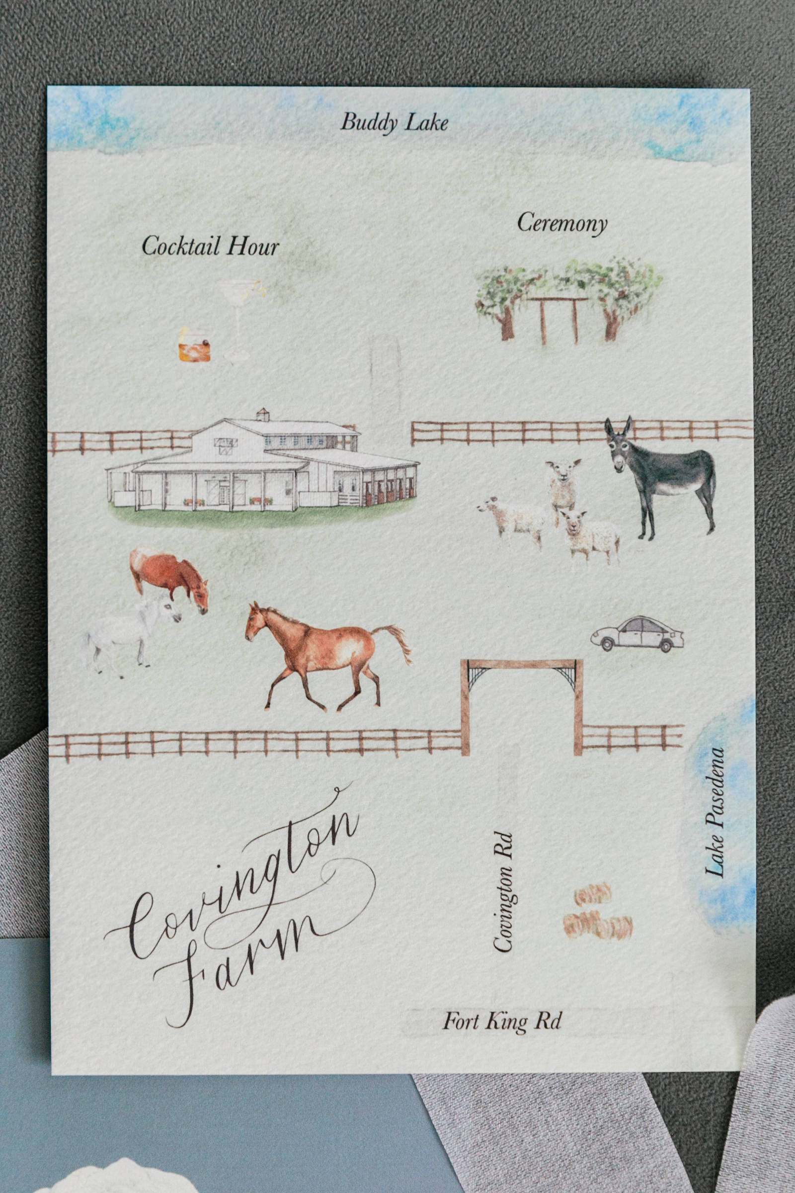 Watercolor Map of Wedding Venue | Tampa Florida Rustic Barn Wedding Venue Covington Farm