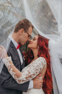 Bride and Groom Intimate Veil Wedding Portrait | Bride in Truly Forever Bridal Gown