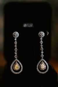 Yellow Diamond and Halo Pear Shaped Drop Earrings | Tampa Bay Wedding Photographer Dewitt for Love