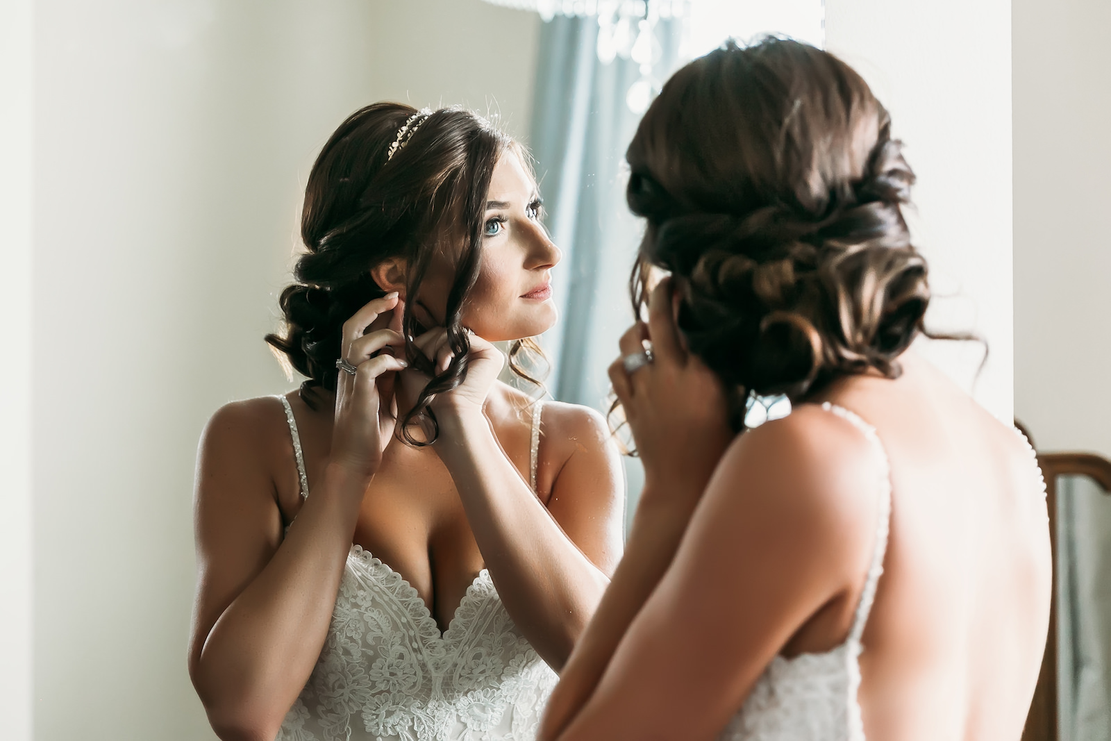 Bride Getting Ready Wedding Portrait | Curled Updo with Elegant Makeup | Tampa Wedding Hair and Makeup Artist Adore Bridal