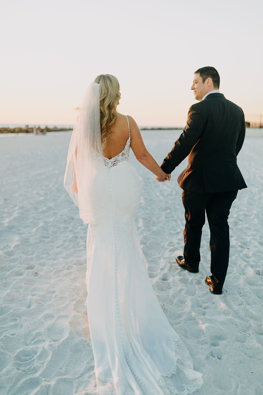 Bride and Groom Walking on the Beach Wedding Portrait | St. Petersburg Wedding Photographer Amber McWhorter Photography