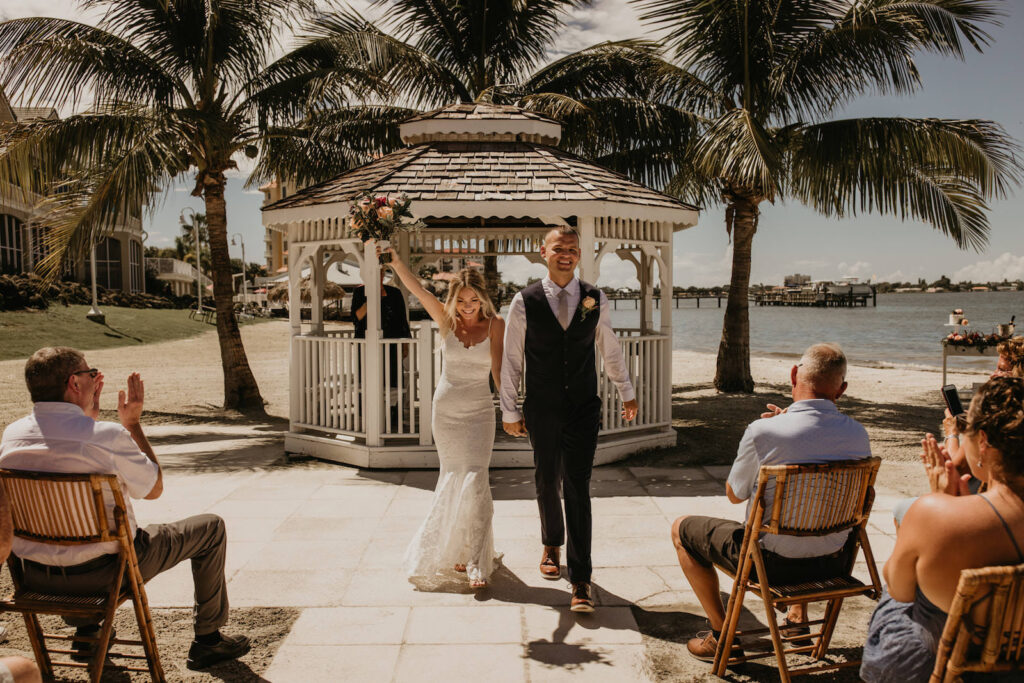 Just Married Wedding Portrait Bride and Groom Elopement | Florida Wedding Ceremony Isla Del Sol | Elope Tampa Bay