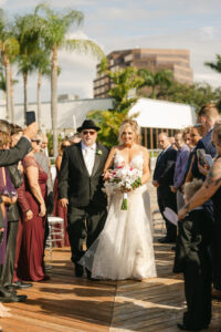 Tropical Modern Wedding, Bride Walking Down the Wedding Ceremony with Father