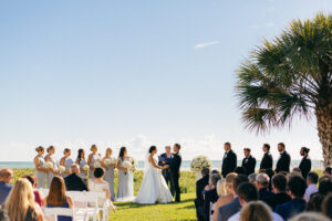 Waterfront Modern Elegant Bride and Groom Exchanging Wedding Ceremony Vows | Tampa Bay Wedding Venue The Resort at Longboat Key Club