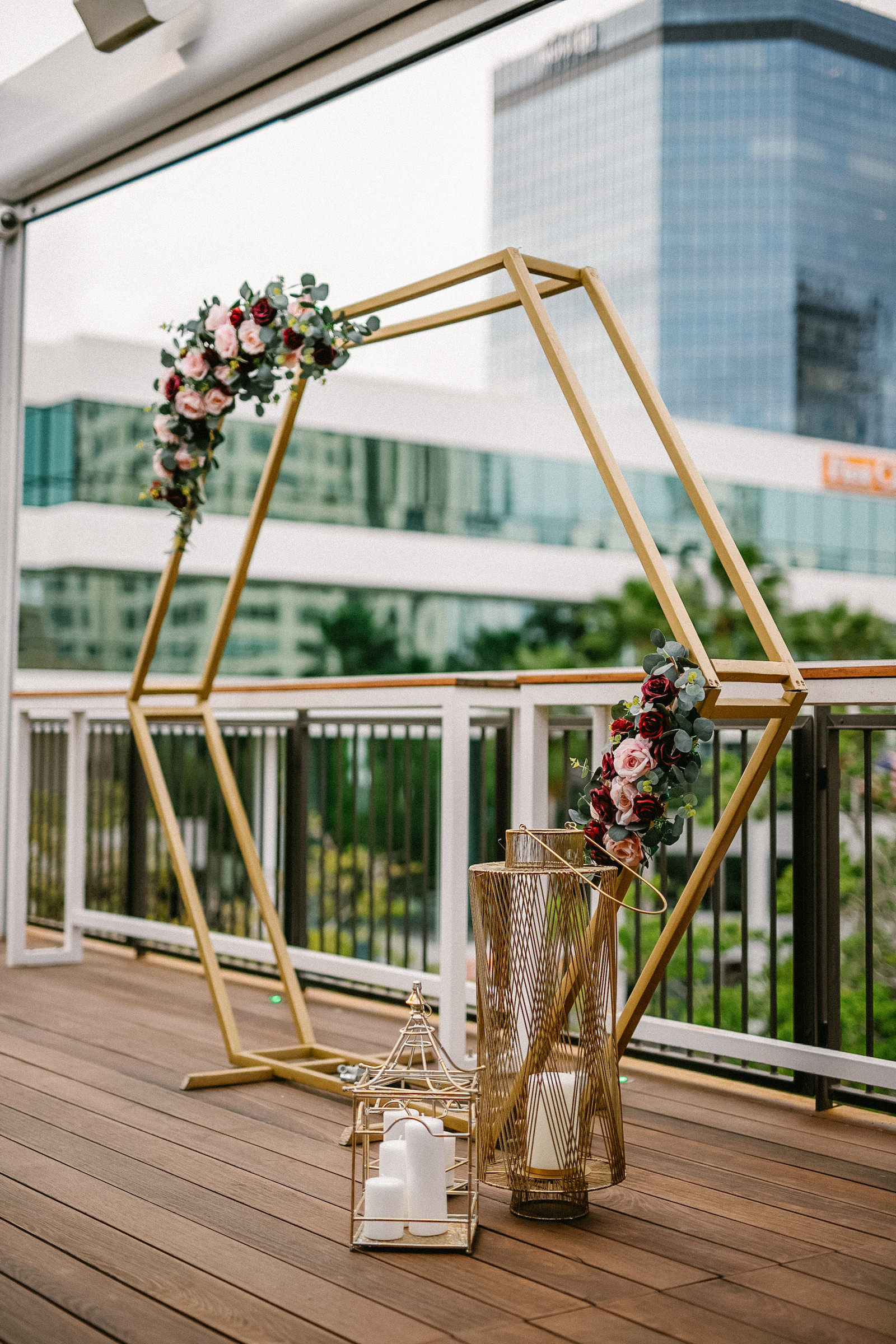Gold Hexagon Arch with Floral Detailing