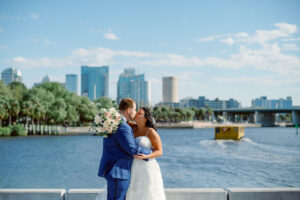 Intimate Kiss Wedding Portrait | Downtown Tampa Riverwalk | Tampa Bay Photographer Dewitt for Love Photography