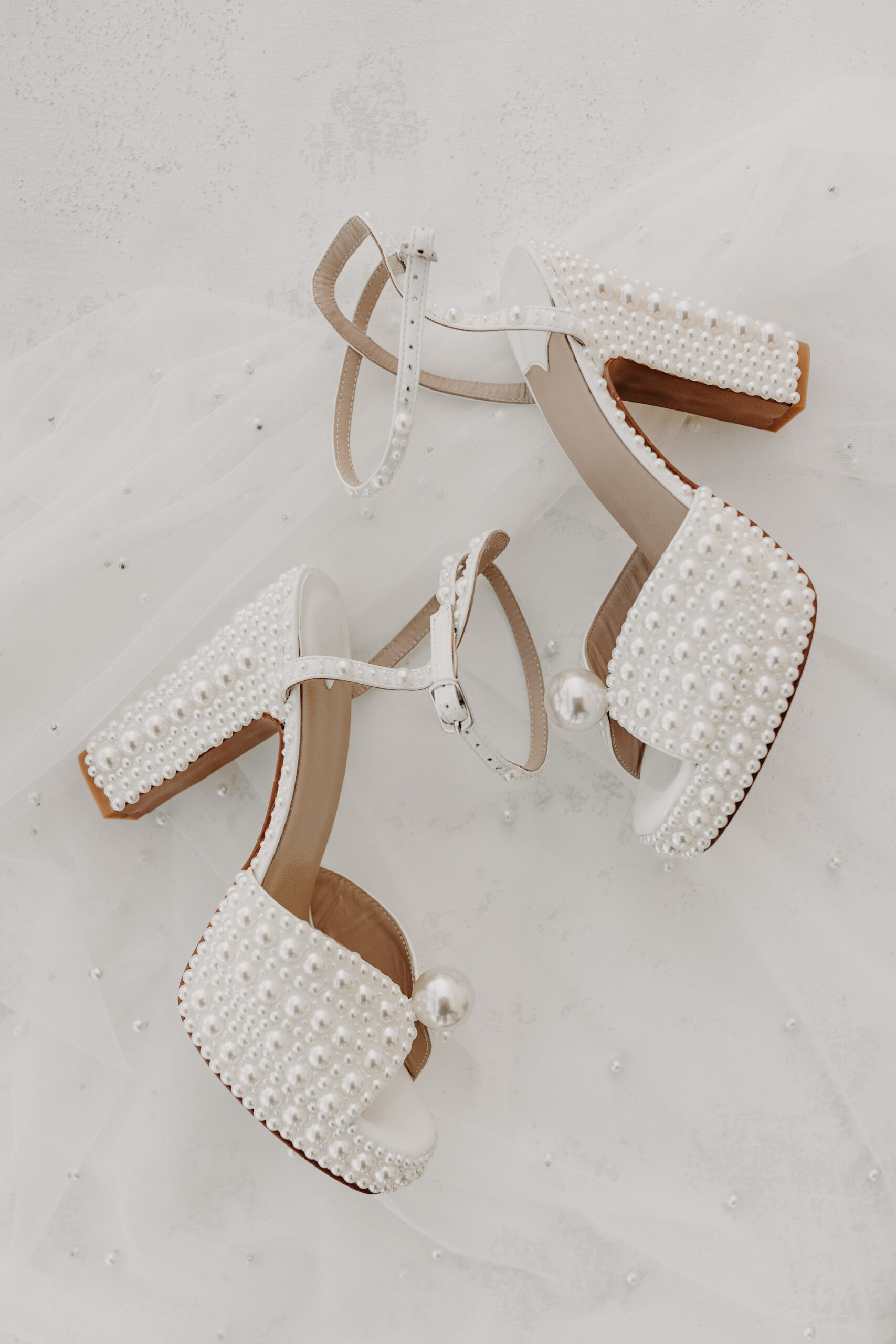 Pearl Detailed Chunky High Heel Wedding Shoes