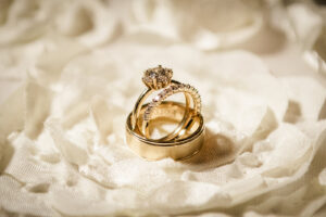 Gold Wedding Rings and Engagement ring with Solitaire Diamond and Gold Thin Band