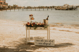 Champagne Table with Florals Beach Side for Elopement | Elope Tampa Bay