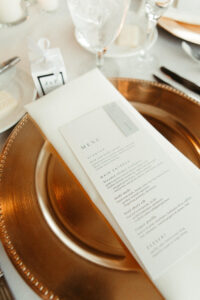 Classic Gold Chargers with White Food Menu Plating