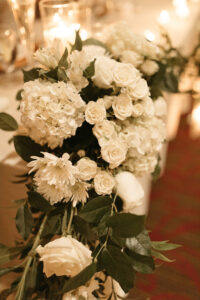 White Rose Reception Decor Detailing with Greenery