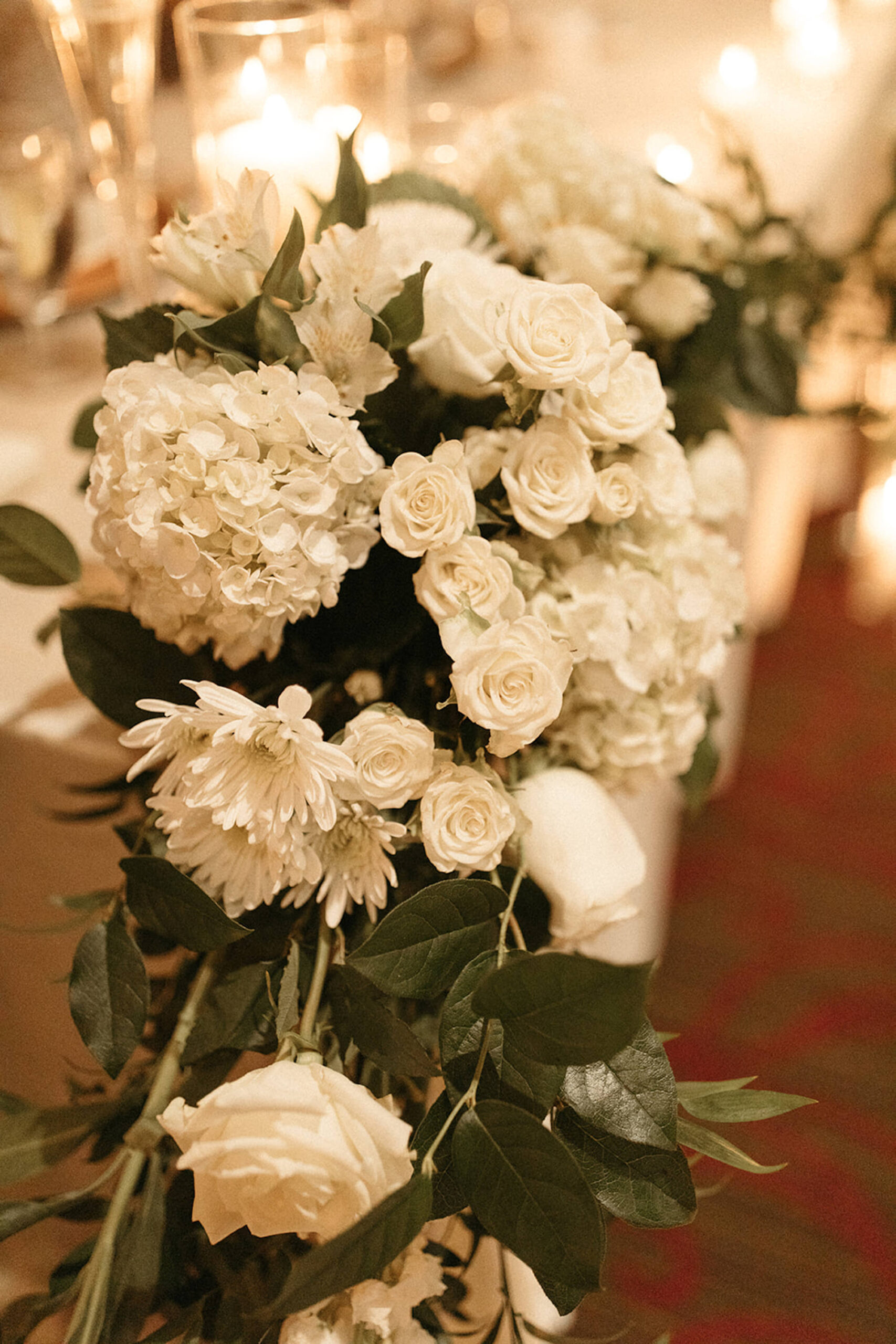 White Rose Detailing with Greenery