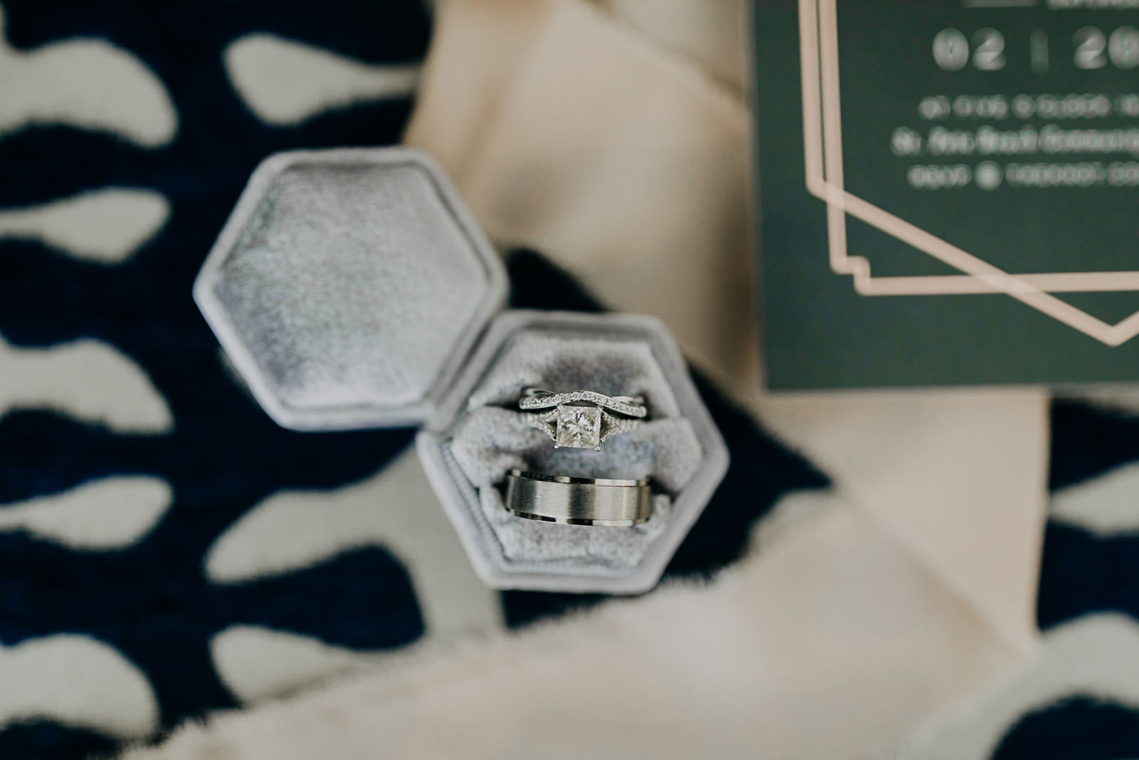 Diamond Engagement Ring on Silver Band and Silver Mens Wedding Band | Tampa Wedding Photographer Amber McWhorter Photography