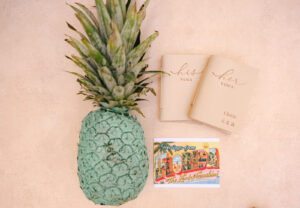 Tropical Modern Wedding, Teal Painted Pineapple, His and Hers Vows Books, Florida Postcard