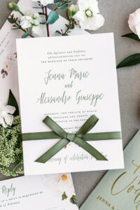 Spring Pastel Green Floral Wedding Invitation Suite With Ribbon